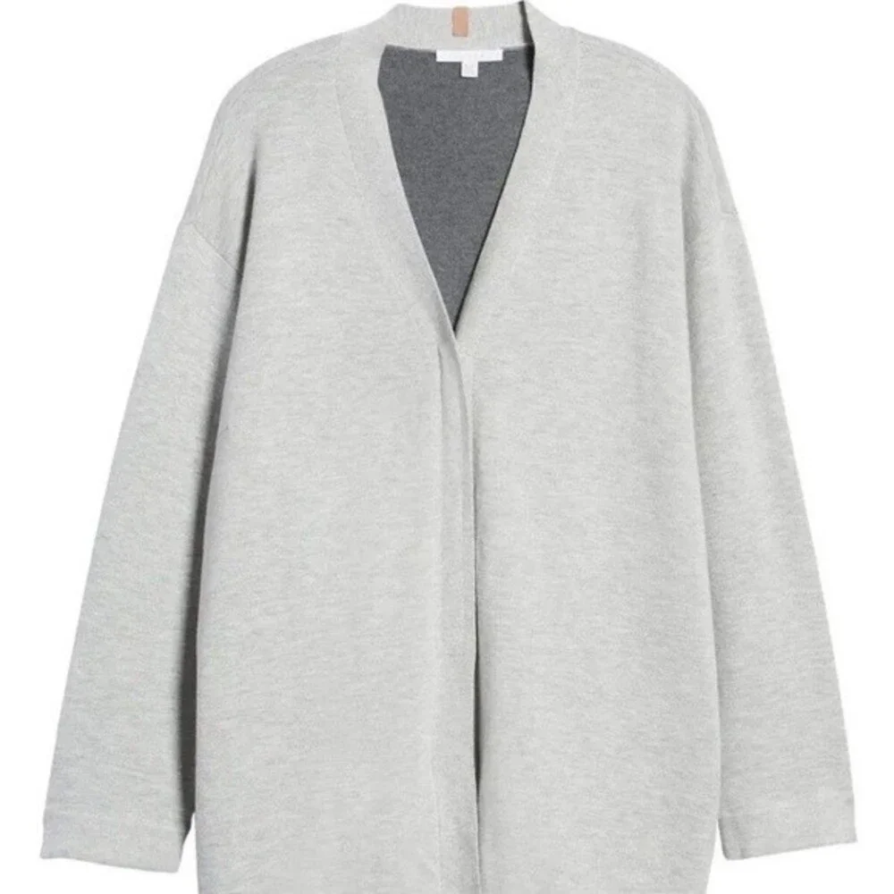 New Lunya Cozy Cotton Silk Button Front Cardigan Mellow Grey Heather. Size L/XL